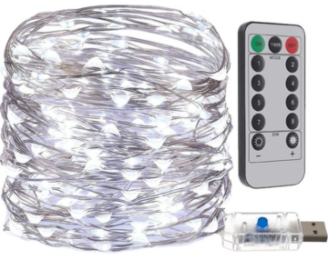 Světelný řetěz USB 300 LED studená bílá 30 m, dálkové ovládání
