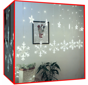 Vánoční osvětlení venkovní/vnitřní, Světelný závěs hvězdy 138 LED, studená bílá, 5,7m